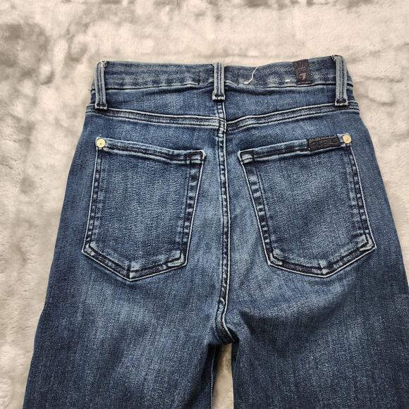 7 For All Mankind 7FAM Jeans Womens 24 Blue Dark Wash Faded High Rise Skinny - Picture 4 of 14